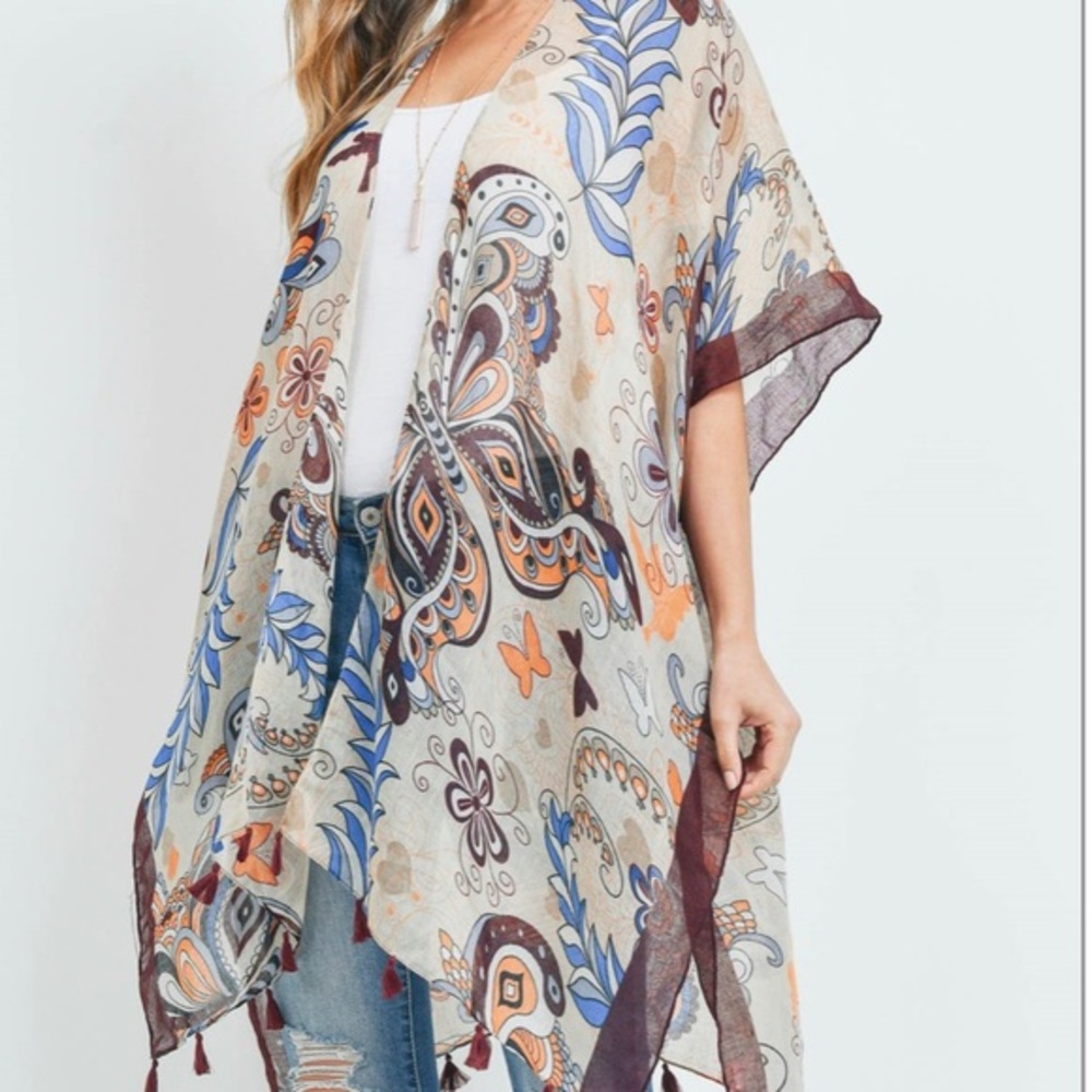 Butterfly Open Front Tassel Kimono